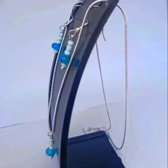 Handcrafted Beaded Silver Earrings, and Necklace Set - Picture 4 of 5